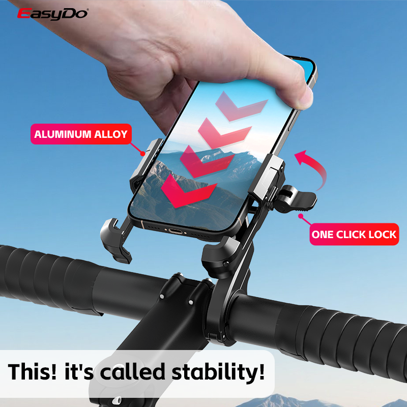 EasyDo CNC Aluminum Bike Phone Holder – V-Grip Quick Release Mount