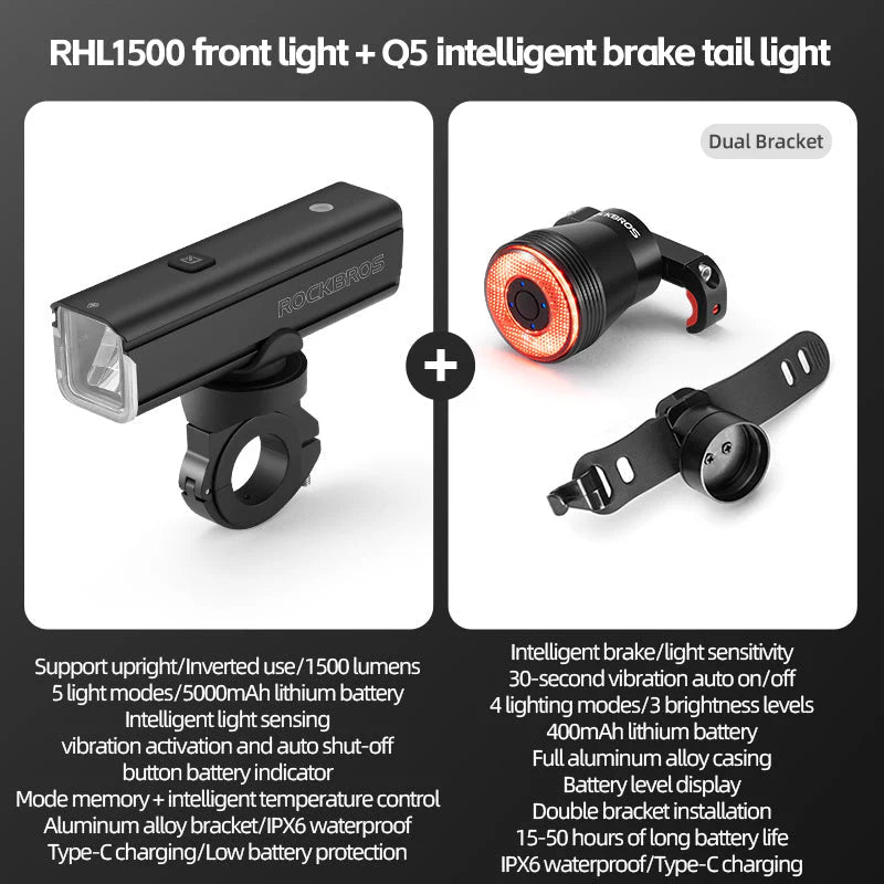 Rockbros RHL1500 Headlight & Smart Taillight Set