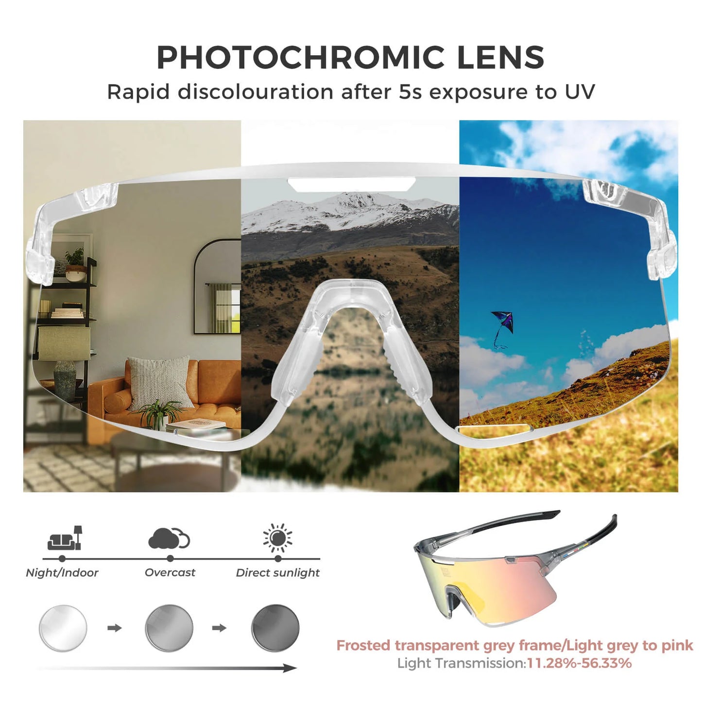 Rockbros Boundless Photochromic Cycling Sunglasses
