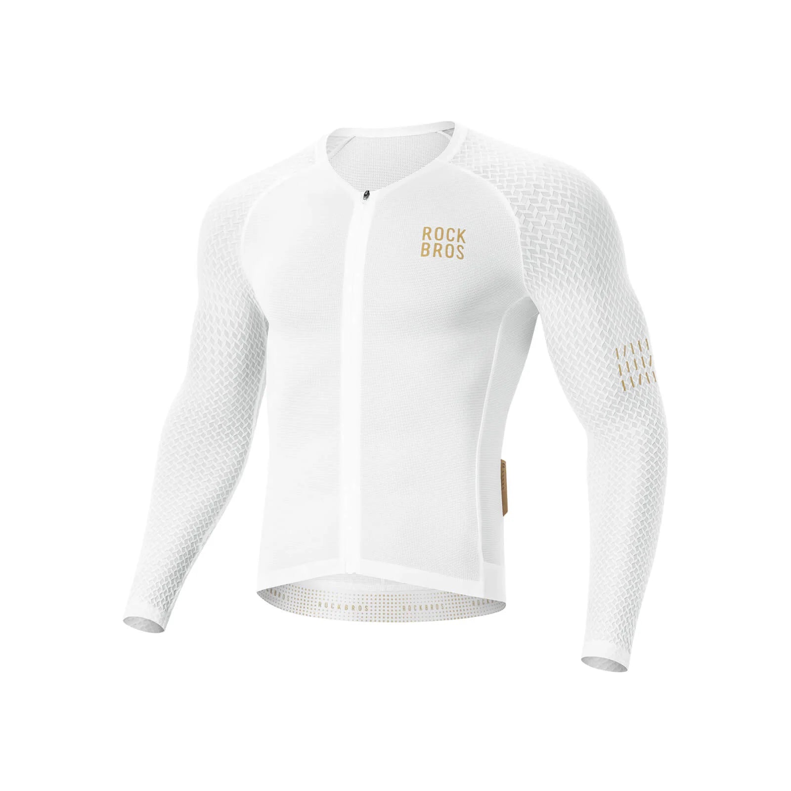 White cycling jersey with 'Rock Bros' branding on a white background